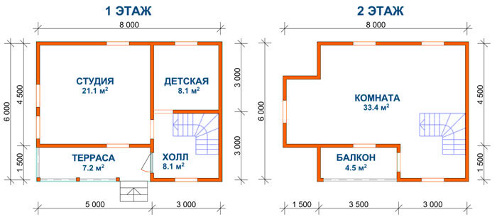 Планировка - сруб дома из бруса 8х6 м. Алексей.