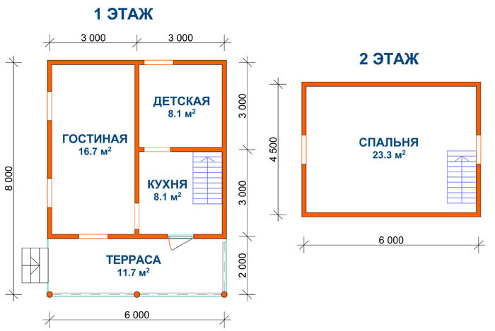 Планировка - сруб дома из бруса 6x8 м. Дмитрий.