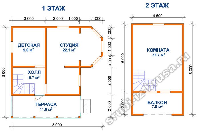 Планировка - сруб дома из бруса 6x8 м. Владимир.